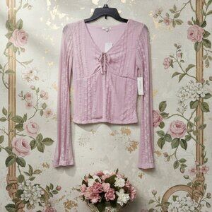 No Comment* Pink Lace* V-neck* Bell-Sleeve Blouse* Size: Juniors M